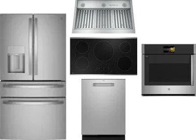 5 Piece Package Includes Refrigerator, Cooktop, Wall Oven, Hood And Dishwasher